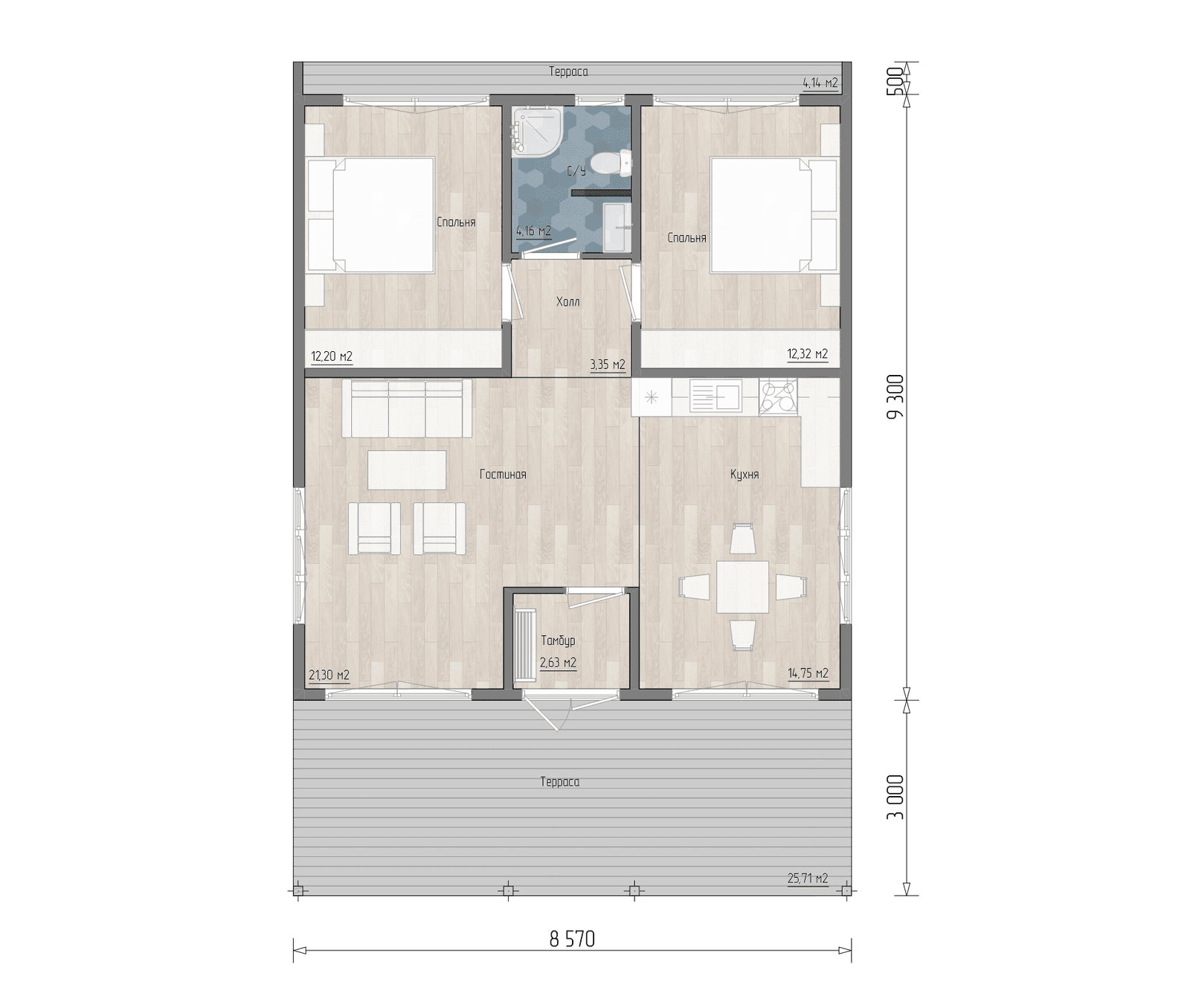 Планировка проекта Arvik 80 м² — 2 спальни