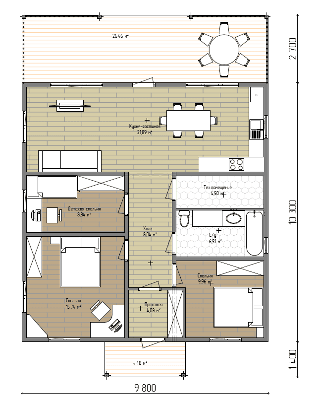 Планировка проекта Дом 101 101 м² — 3 спальни