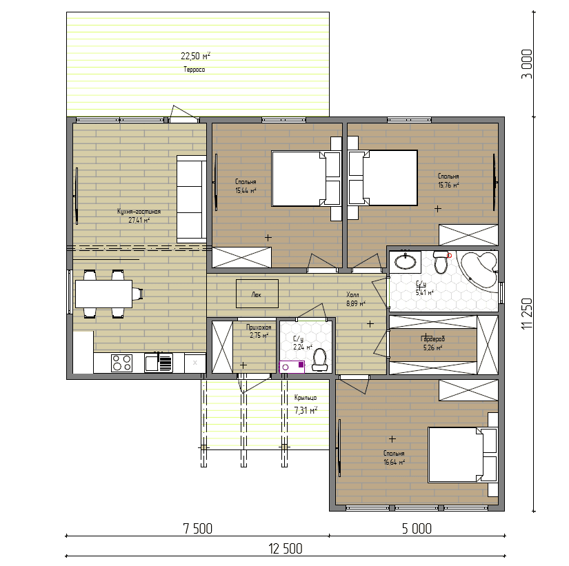 Планировка проекта Дом 141 141 м² — 3 спальни