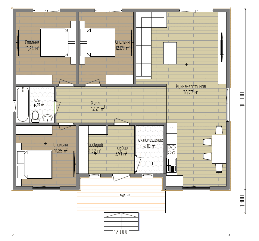 Планировка проекта Дом 120 120 м² — 3 спальни