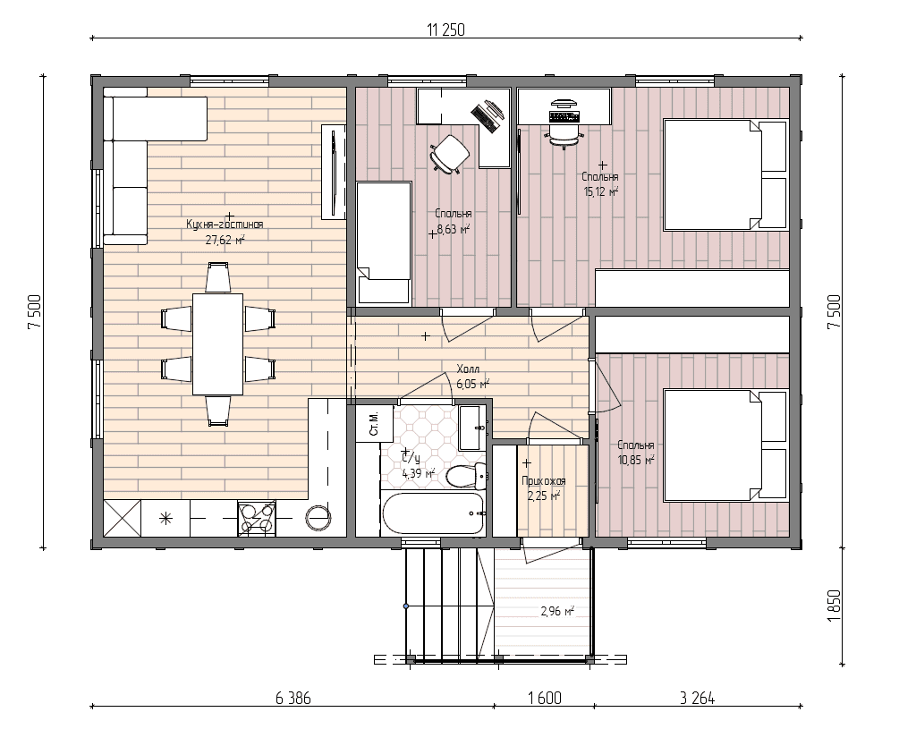 Планировка проекта Дом 85 85 м² — 3 спальни