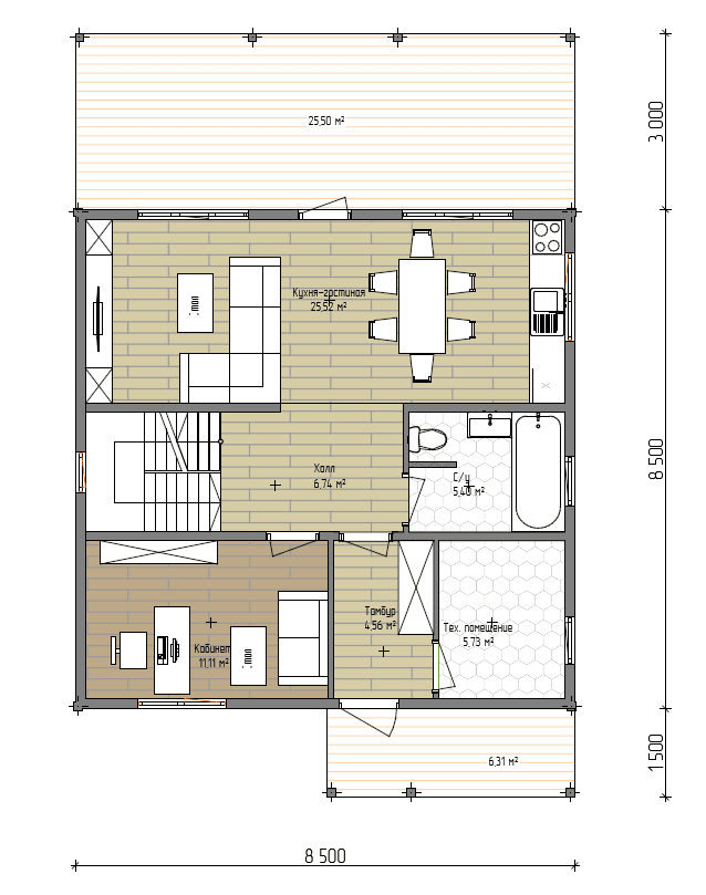 Планировка 1 этажа проекта Дом 72 72 м² — 4 спальни