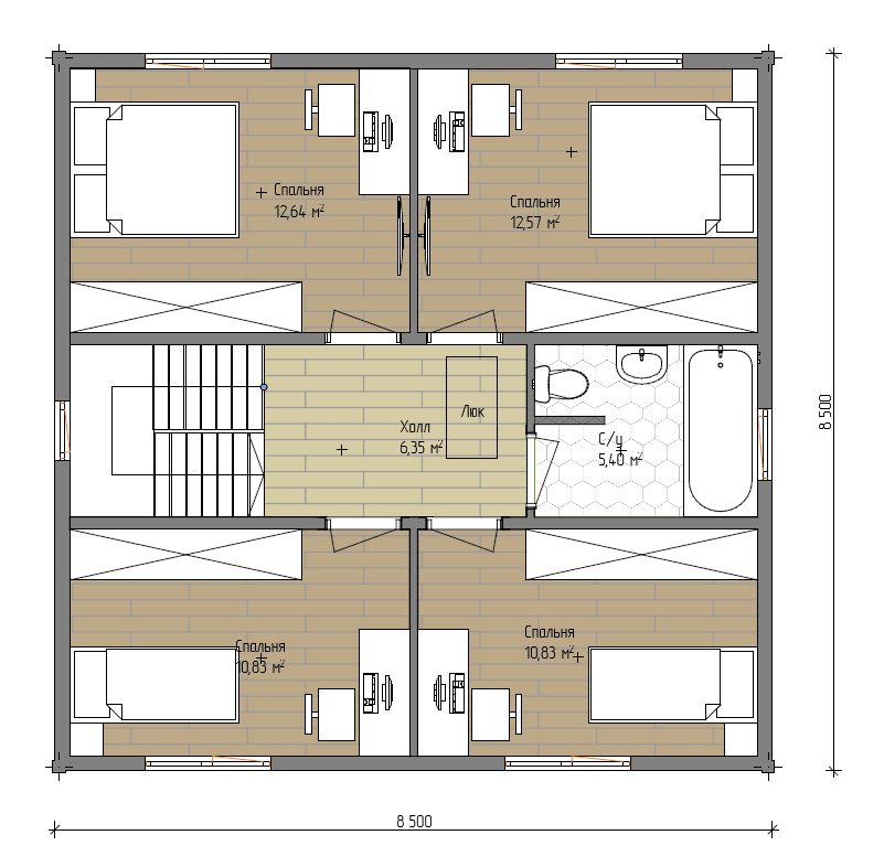 Планировка 2 этажа проекта Дом 72 72 м² — 4 спальни
