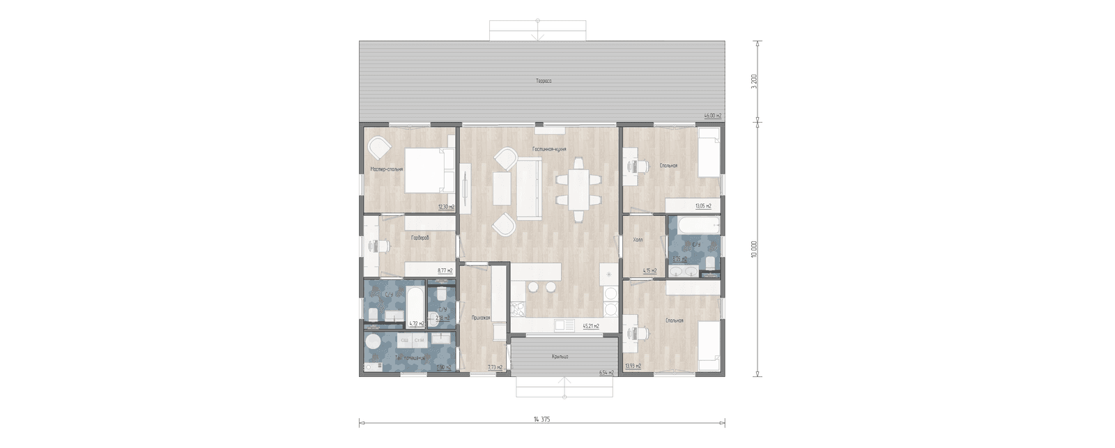 Планировка проекта Fjell 144 м² — 3 спальни