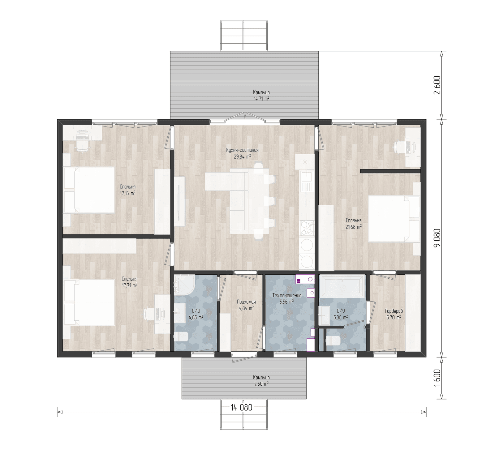 Планировка проекта Halden 128 м² — 3 спальни