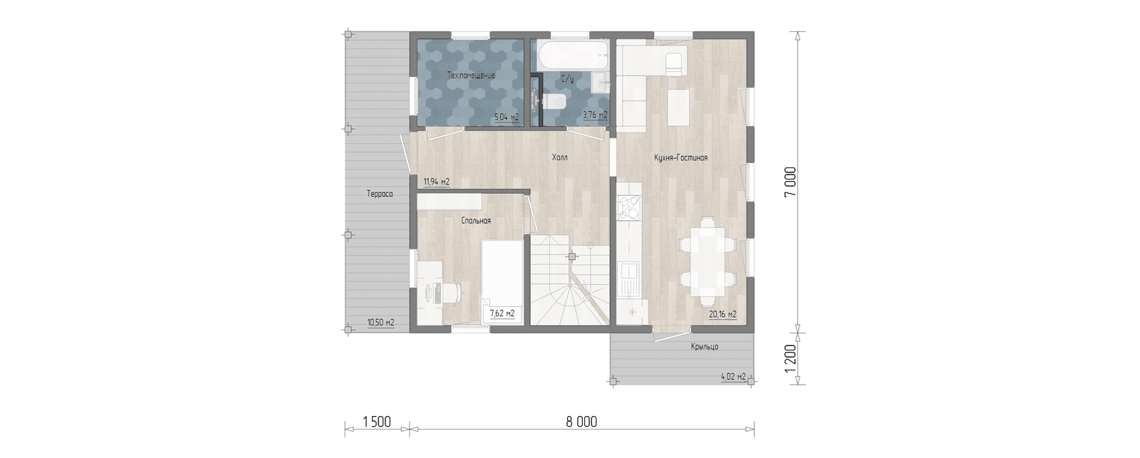 Планировка 1 этажа проекта Taiga 56 м² — 5 спален