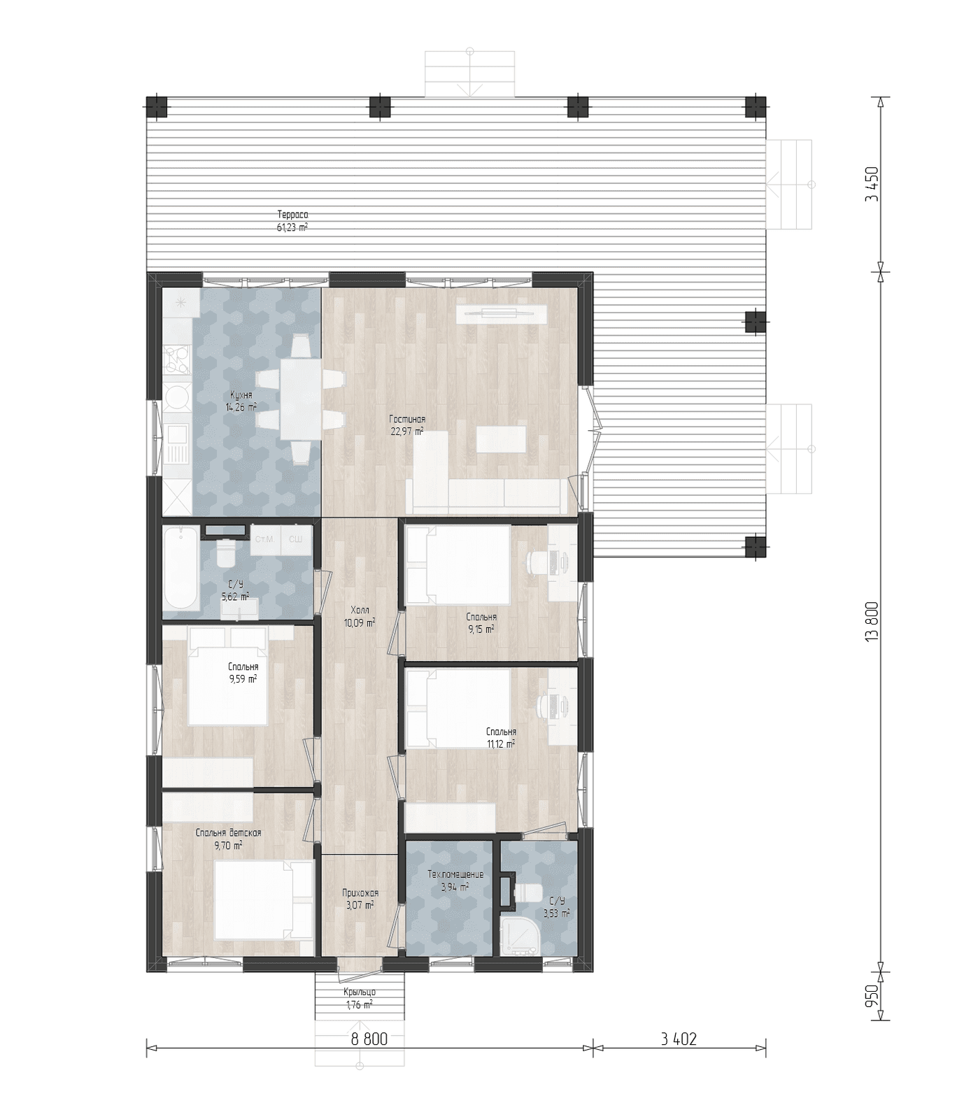 Планировка проекта Varden 121 м² — 4 спальни